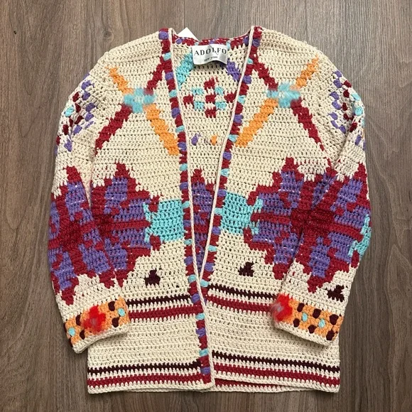 Adolfo Colorful Crochet Cardigan Sweater - Picture 5 of 8